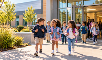 Students exiting a school buidling